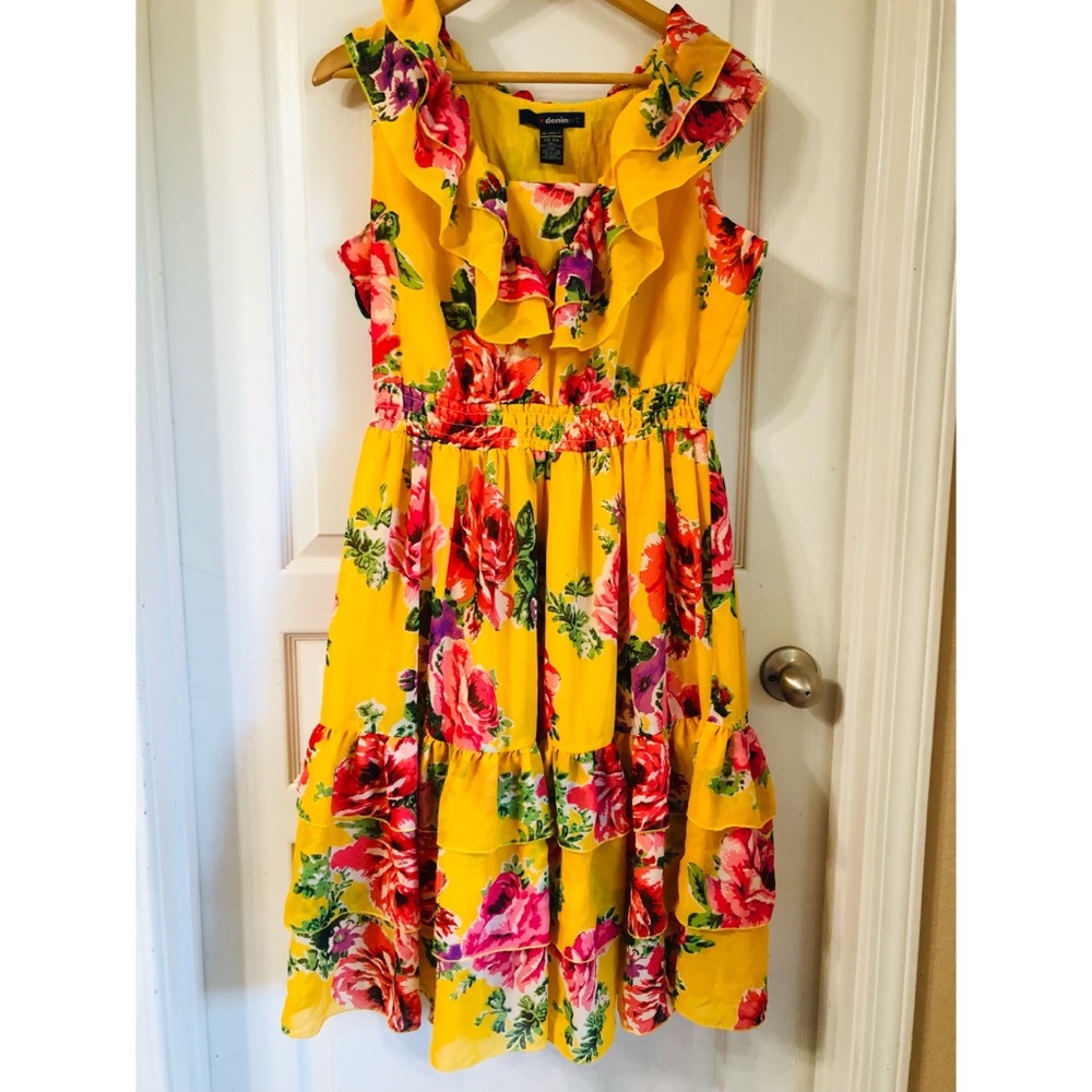 DENIM 24/7 TIERED FLORAL DRESS SZ 16W